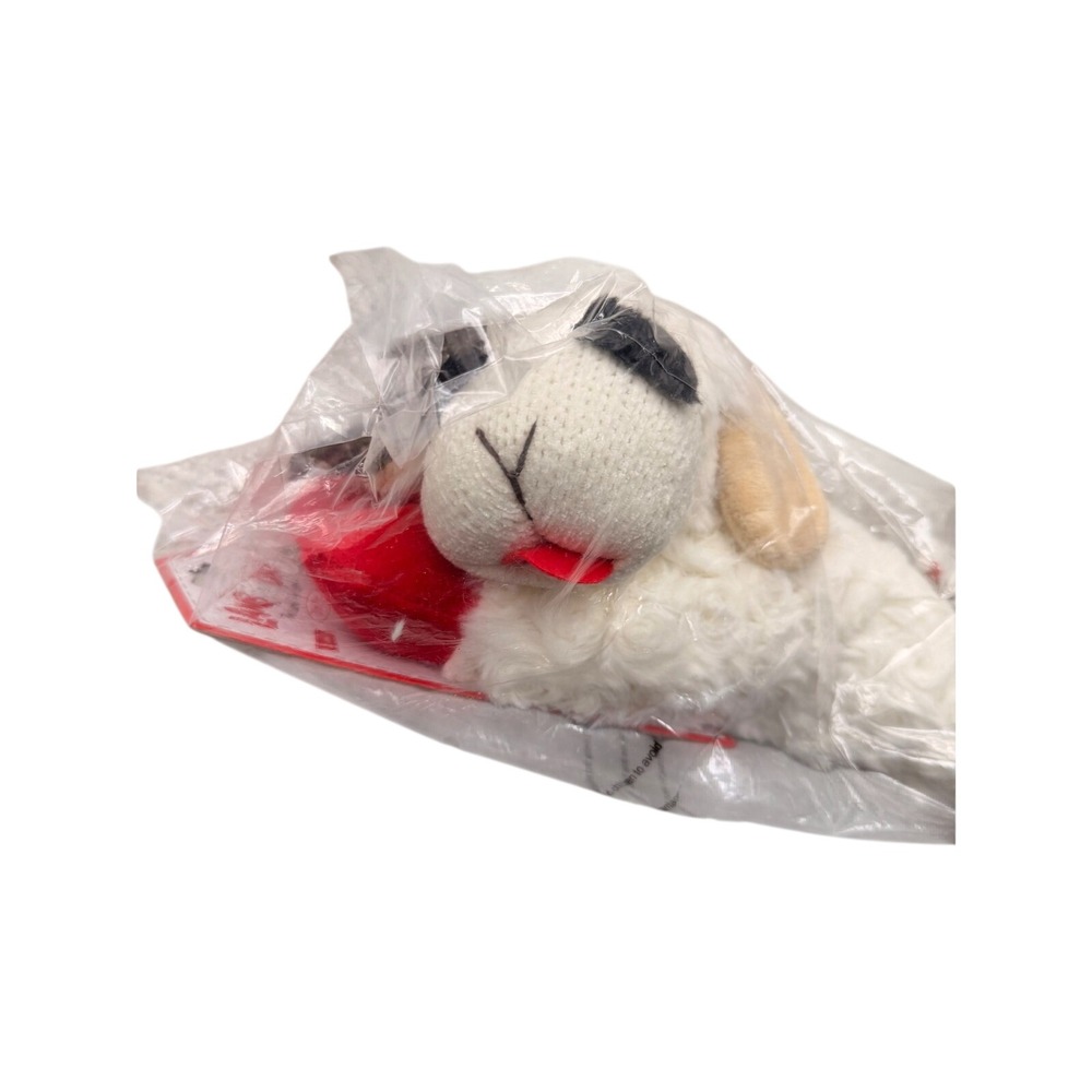Multipet Lamb Chop Large Plush Squeaky Dog Toy White Red 48375 NEW